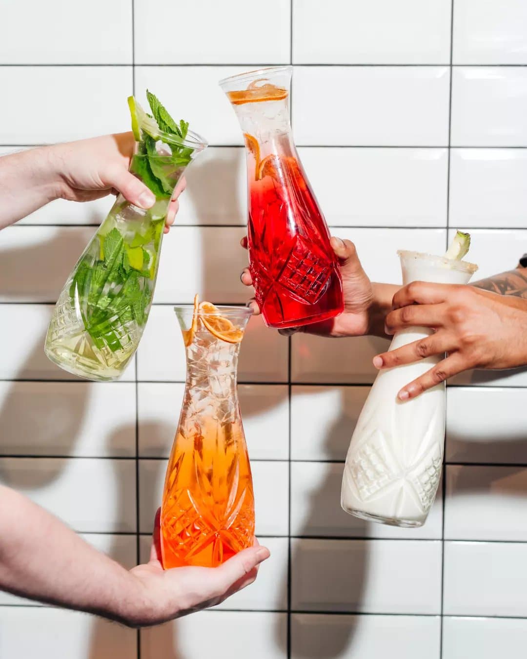 Fresh juices in glass bottles